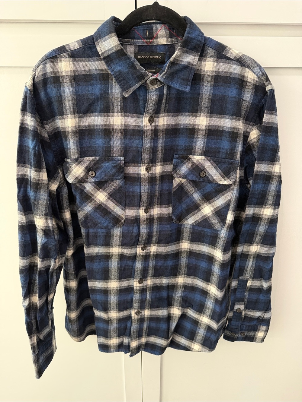 Banana Republic Men’s Large Blue Plaid Flannel Shirt Standard Fit 100% Cotton